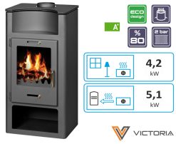 Plieninė krosnelė su šilumokaičiu Victoria Elegance B* 4,2kW-5,1kW
