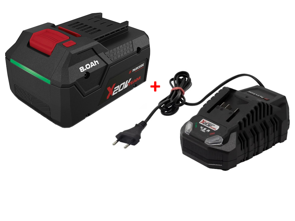 Parkside x20v Team Smart akumuliatorius 8ah. + Pakrovėjas 4,5A – naujas dizainas