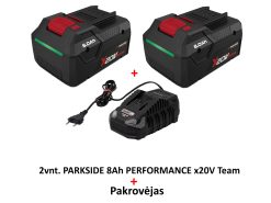 Pakrovėjas x20V Team 4,5A + 2vnt. PARKSIDE 8Ah PERFORMANCE xTeam 20V išmanioji baterija PAPS 208 A1